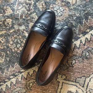 Clarks Black Leather Loafers with Horsebit Detail